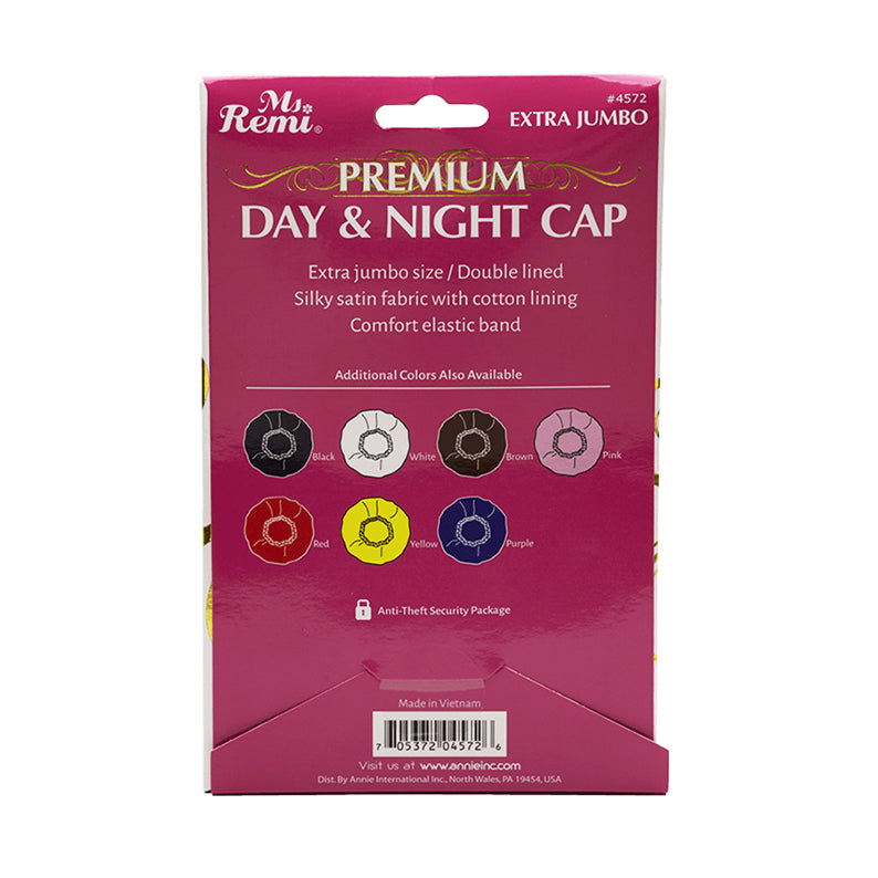 ANNIE extra jumbo satin sleep cap packaging showing premium day and night cap with multiple color options