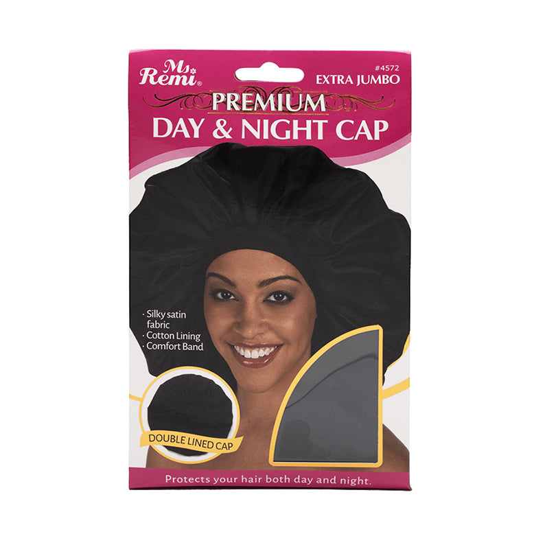 ANNIE extra jumbo satin sleep cap in black silky fabric with cotton lining for hair protection