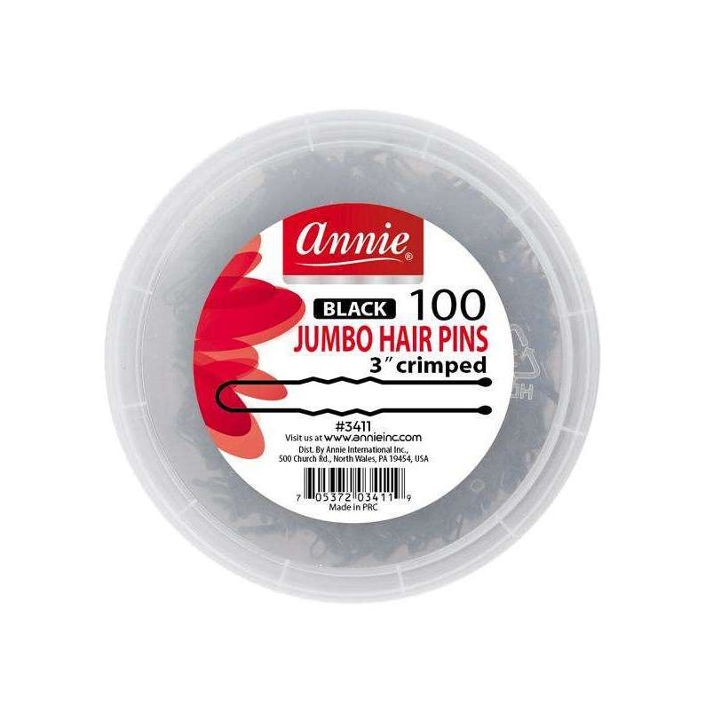 ANNIE black jumbo hair pins for thick hair 3 inch crimped pack of 100 in clear round container