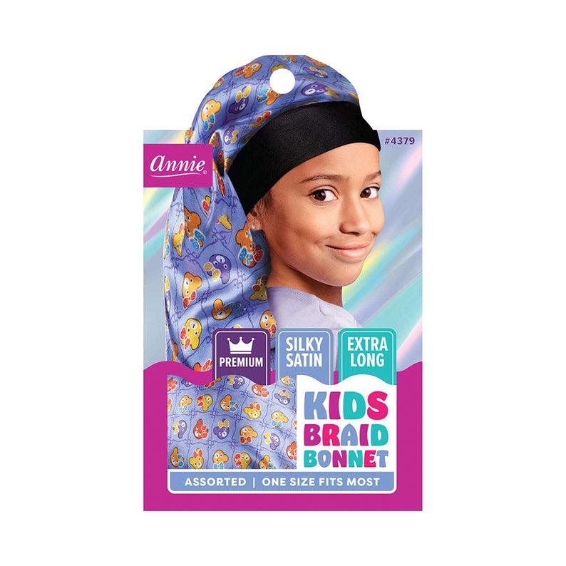 ANNIE kids silky braid bonnet extra long satin with colorful emoji print one size fits most