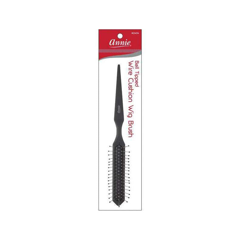 Annie metal wig brush with ball tips black wire cushion brush with long pointed tail handle