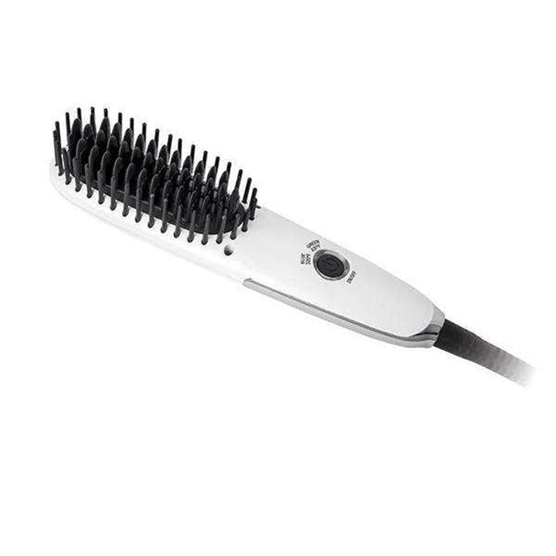 ANNIE mini heated straightening brush white with black bristles power button and corded styling tool