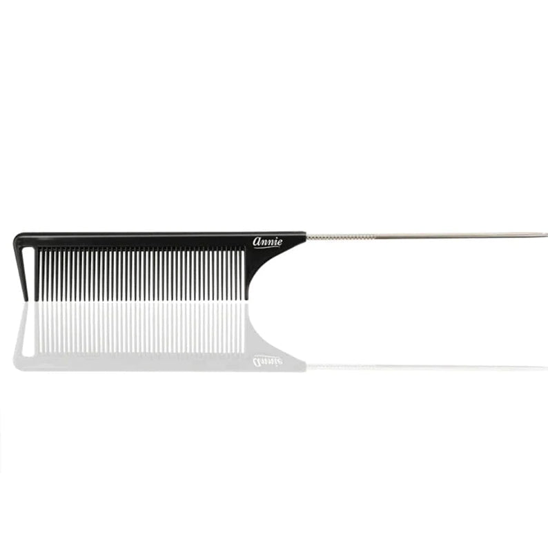Annie black pin tail comb for hair styling with fine teeth and long metal tail for precision parting