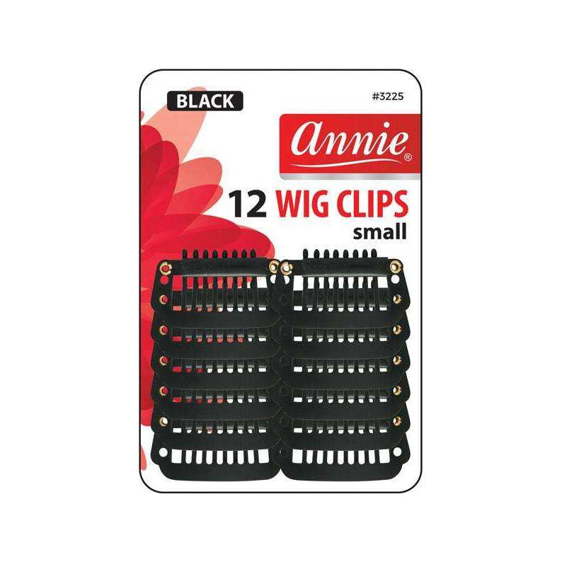 ANNIE 12 pack small black wig clips with sewn snap combs for secure wig and hairpiece attachment