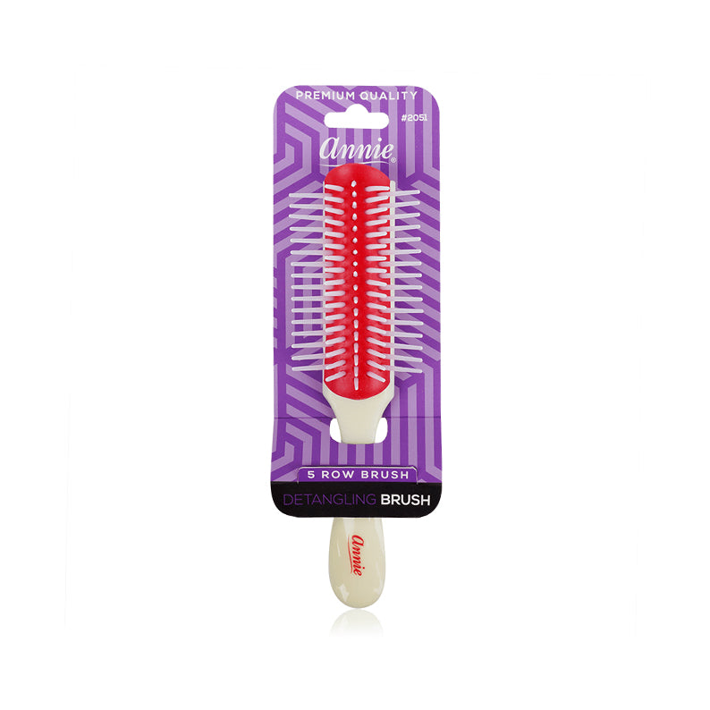 ANNIE small rubber cushion hair brush detangling 5 row red cushion with white handle on purple packaging