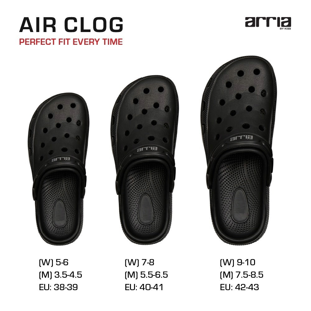 black air clog sandals RED BEAUTY by KISS three sizes with ventilation holes adjustable heel strap textured footbed