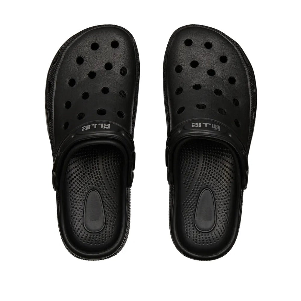 black air clog sandals RED BEAUTY by KISS top view pair with ventilation holes textured footbed and heel strap