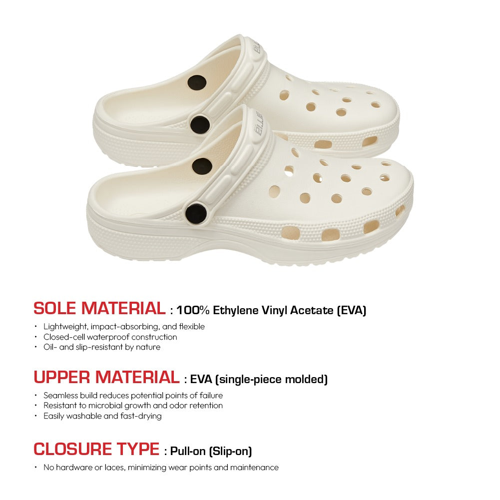 RED BEAUTY by KISS white air clog shoes EVA slip on with ventilation holes and pull on heel strap