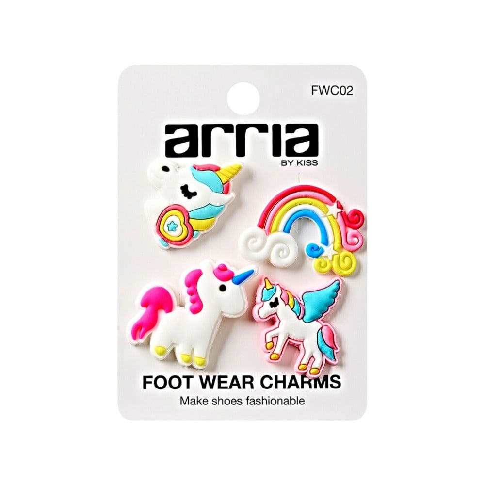 Fun and colorful footwear charms for shoes featuring unicorns and rainbows for stylish decoration