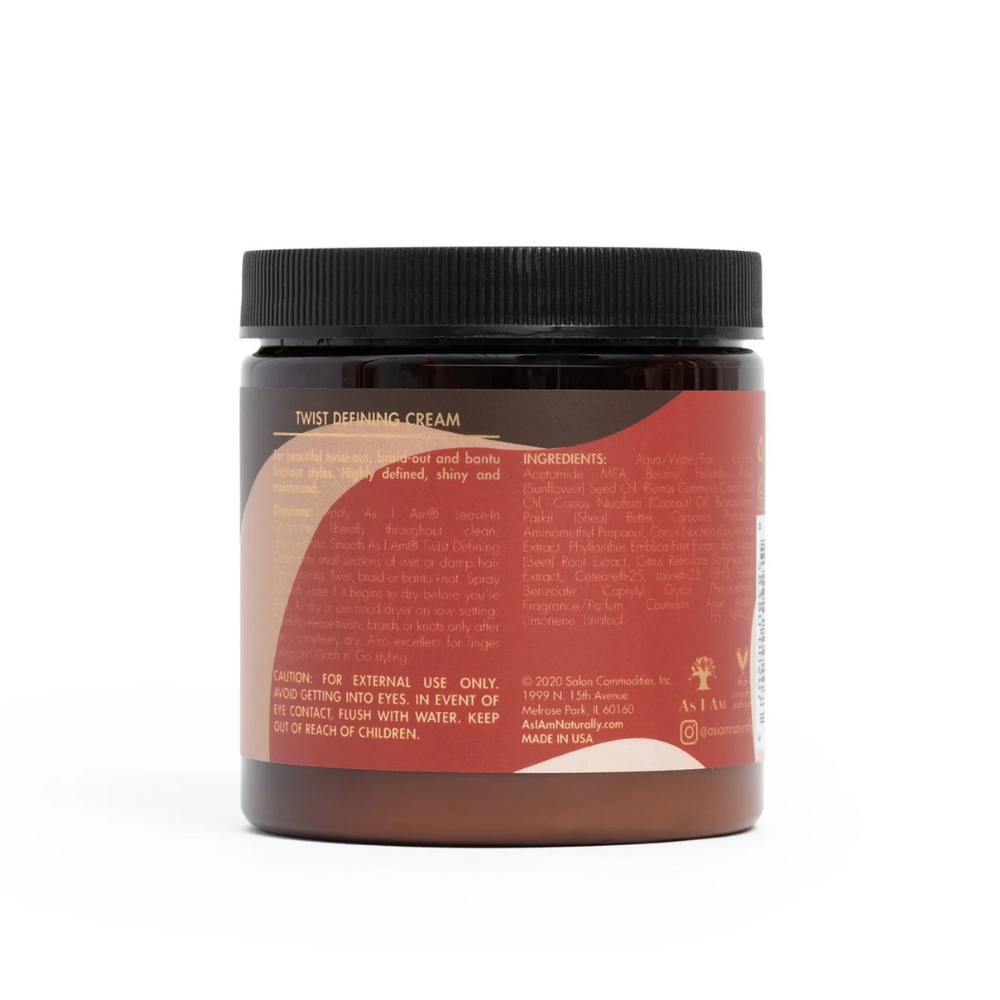 AS I AM curling jelly for natural hair jar brown container with black lid showing back label