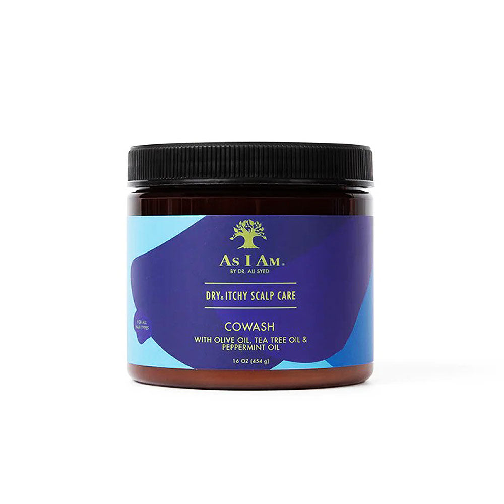 AS I AM dry and itchy scalp co-wash jar for hair care with olive oil tea tree and peppermint oils