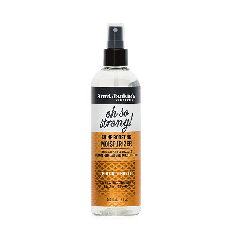 Aunt Jackies Oh So Strong shine boosting hair moisturizer spray with biotin and honey for glossy hair