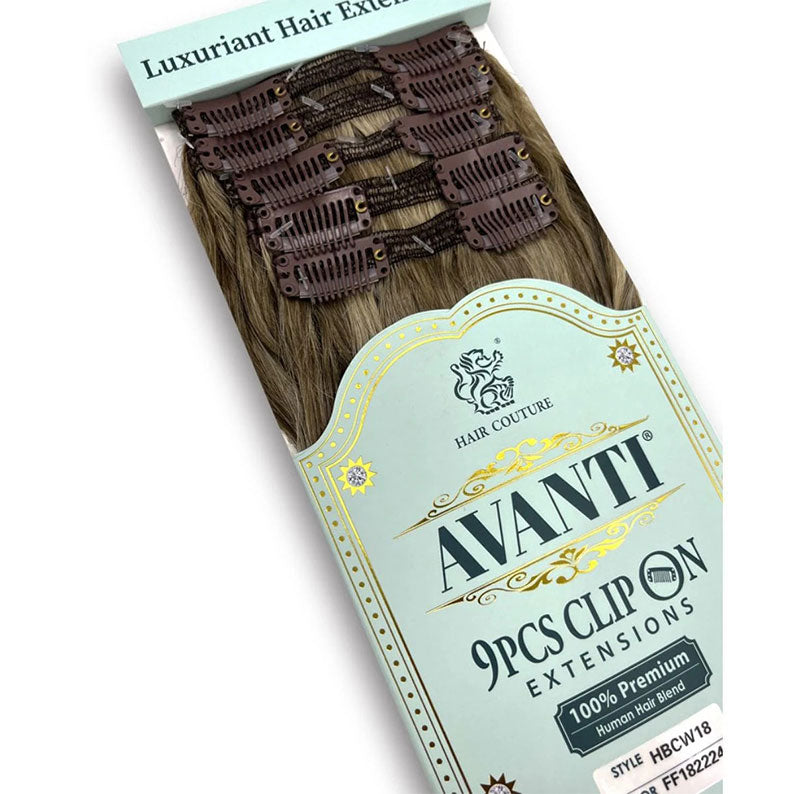 Avanti human hair blend clip in extensions nine piece brown clip in set by Hair Couture in box