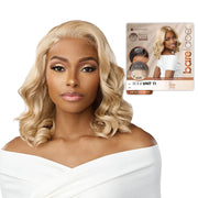 SENSATIONNEL blonde shoulder length wavy bob bare lace glueless front wig with natural hairline packaging