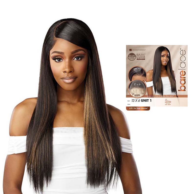 SENSATIONNEL extra transparent lace front wig long straight dark brown with blonde highlight and side part