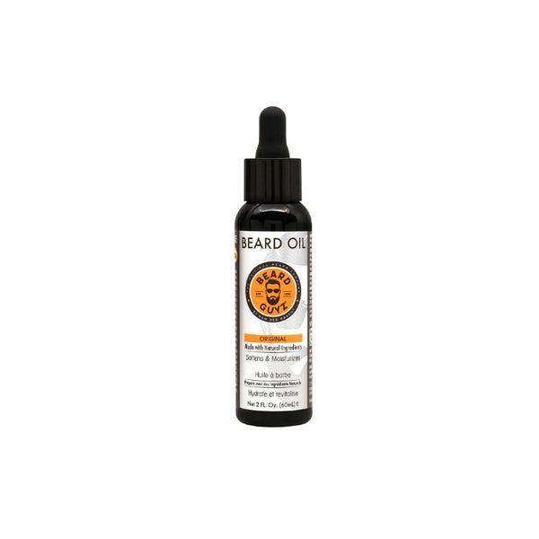 Beard Guyz beard oil for men in black dropper bottle with orange label moisturizing hair care product