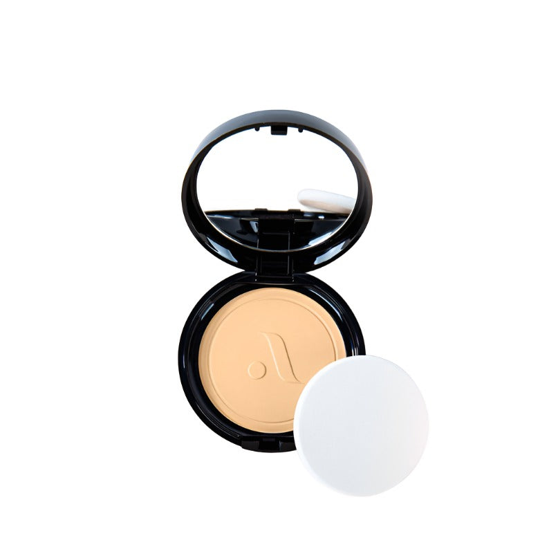 ABSOLUTE NEW YORK compact pressed powder long-lasting foundation for all skin types in beige with mirror and sponge