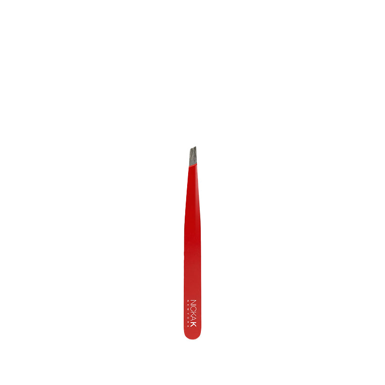 NICKA K red slant tip tweezers for eyebrows precise angled stainless steel tweezers for shaping brows