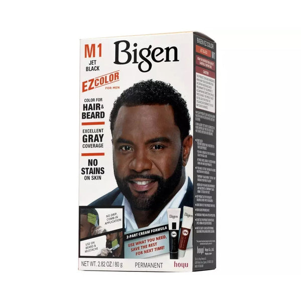 Bigen M1 Jet Black beard and hair dye kit for men with gray coverage and no stain formula