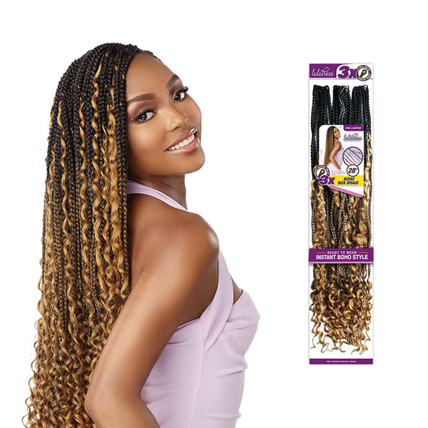 SENSATIONNEL boho box braid hair extensions with long curly ends in black and honey blonde shades