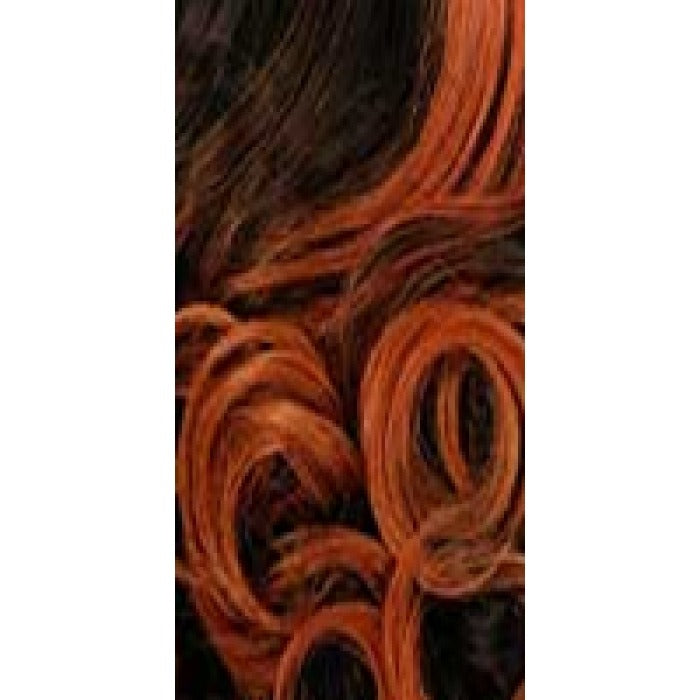 BOBBI BOSS Boss Lace 13X5 HD wig close up of black rooted copper auburn curls showing texture and shine