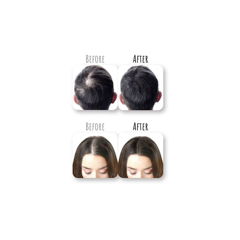 NICKA K black hair concealer before and after showing scalp and center part coverage for thinning hair
