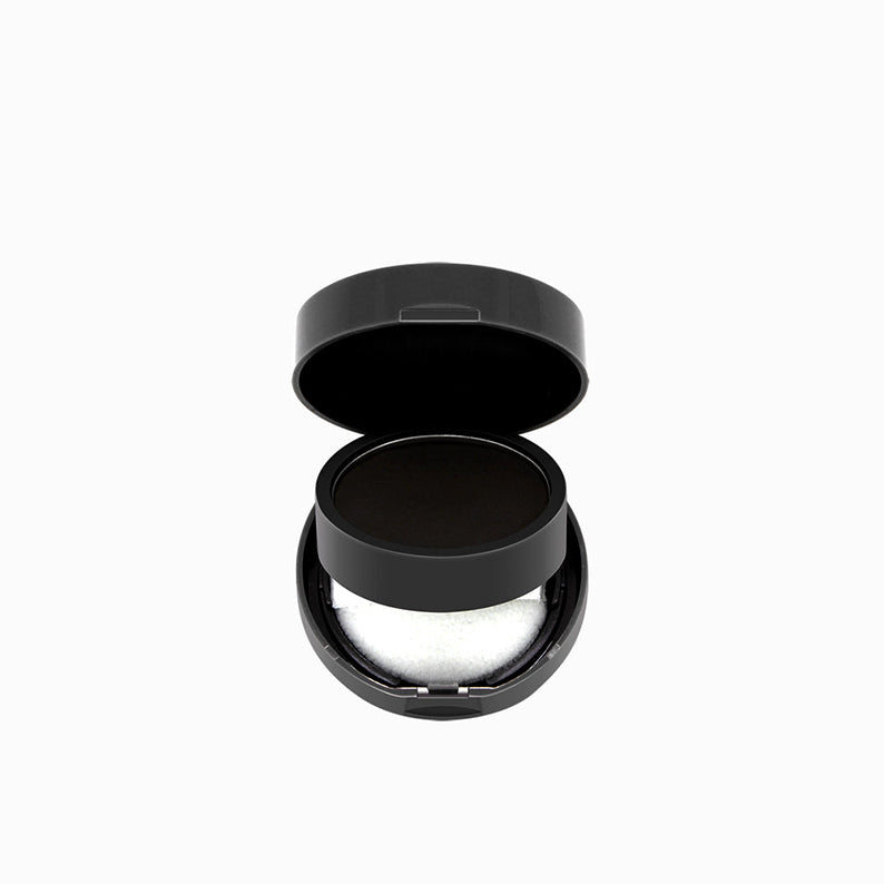 NICKA K black hair concealer compact with dark powder and sponge applicator for touch ups
