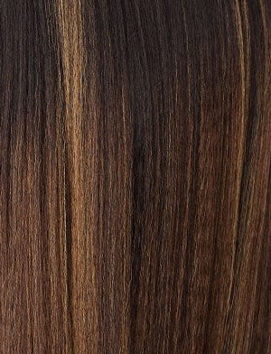 SENSATIONNEL chic bob wig for women close up of straight brown hair strands with honey highlights