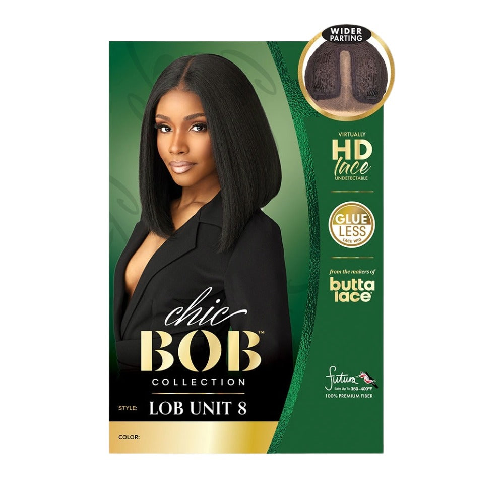 chic bob wig for women SENSATIONNEL Lob Unit 8 straight black glue less HD lace cap