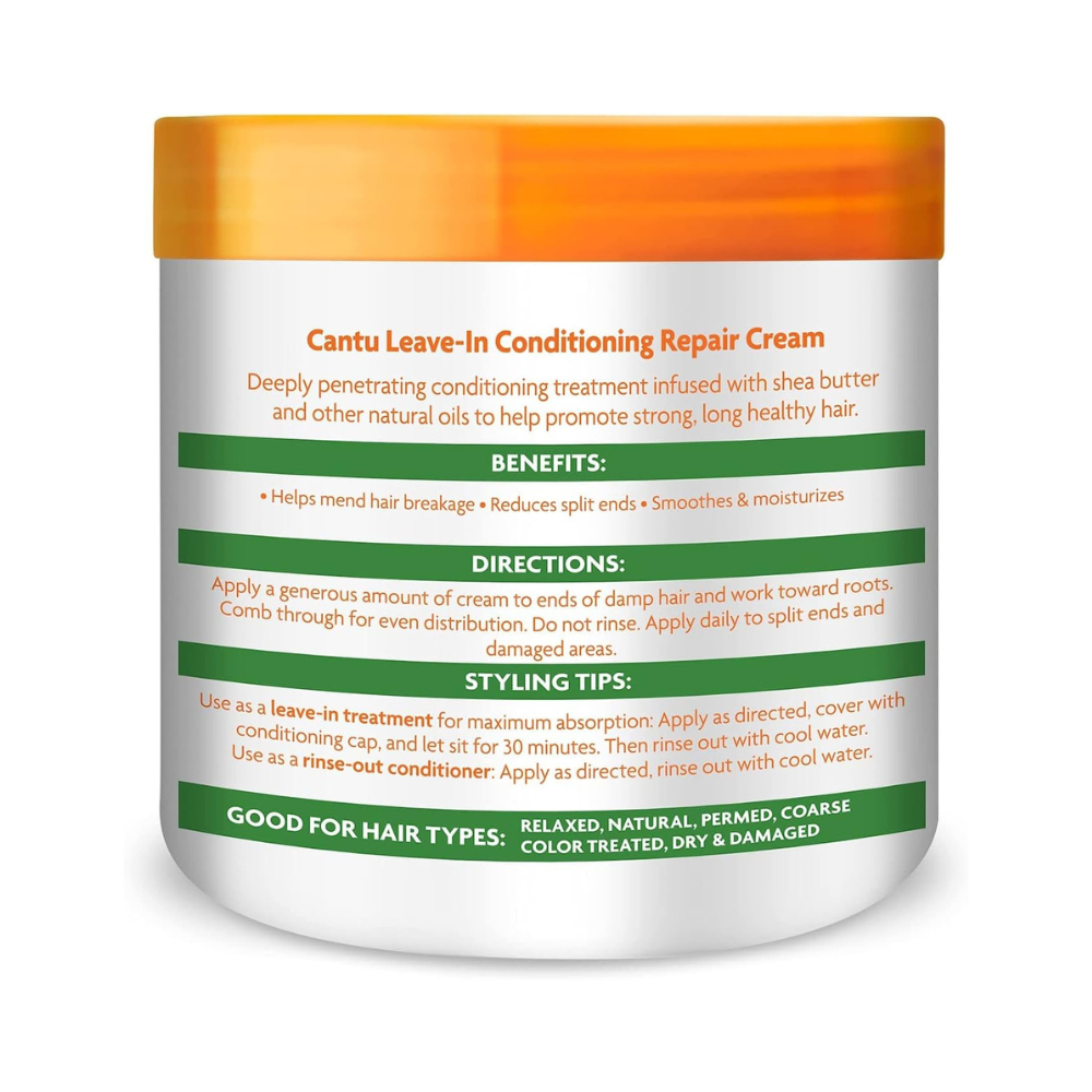 Cantu Leave In Conditioning Repair Cream jar for dry damaged hair with shea butter moisturizing treatment