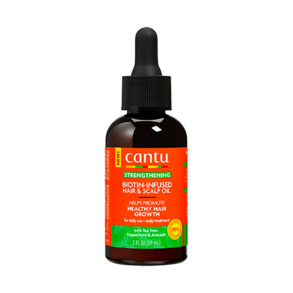 CANTU strengthening bottle with dropper of biotin infused hair oil for growth and scalp treatment 2 fl oz