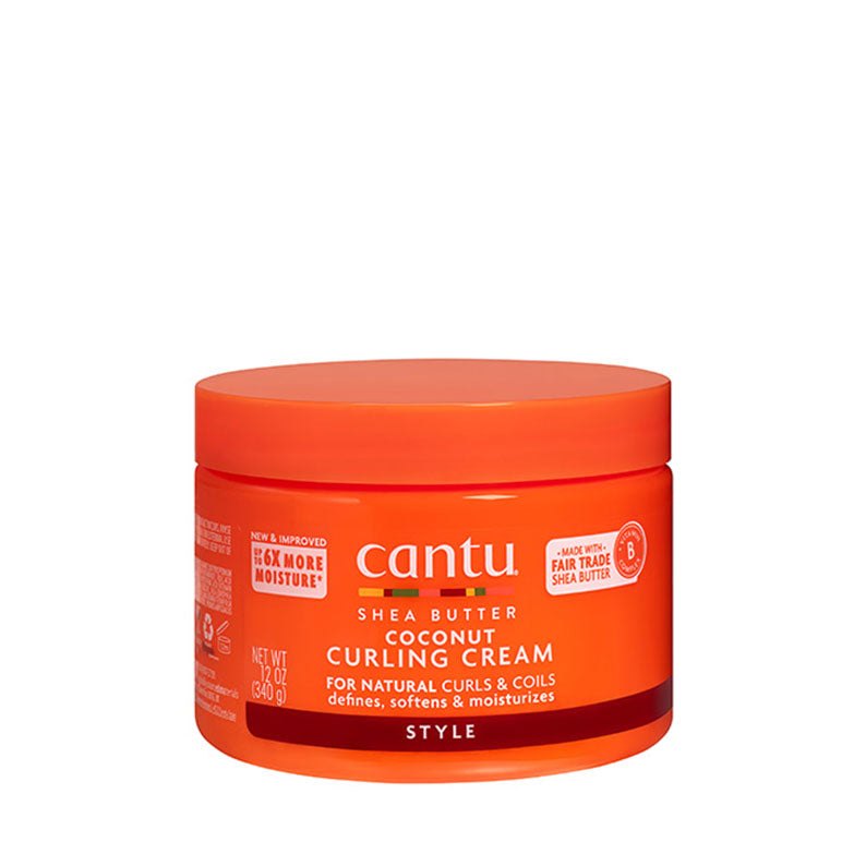 CANTU shea butter coconut curling cream for natural hair in orange jar for defining softening and moisturizing curls