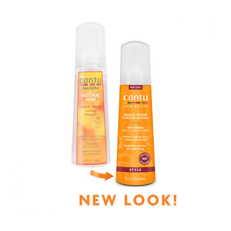 Cantu curling mousse for natural hair with shea butter in new orange bottle packaging