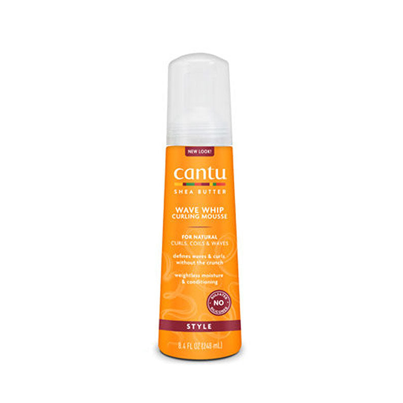 Cantu Wave Whip curling mousse for natural hair in orange bottle with white cap