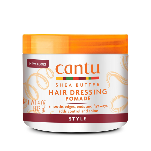 Cantu shea butter hair pomade for smoothing edges and adding shine in a 4 oz jar