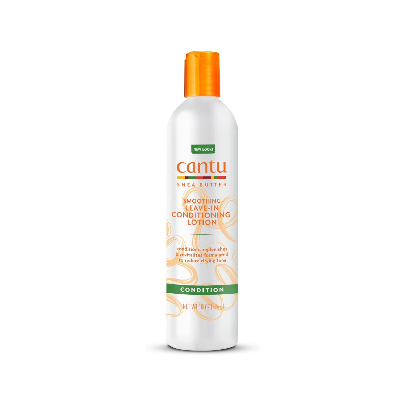 Cantu shea butter leave-in conditioner smoothing conditioning lotion bottle with orange cap