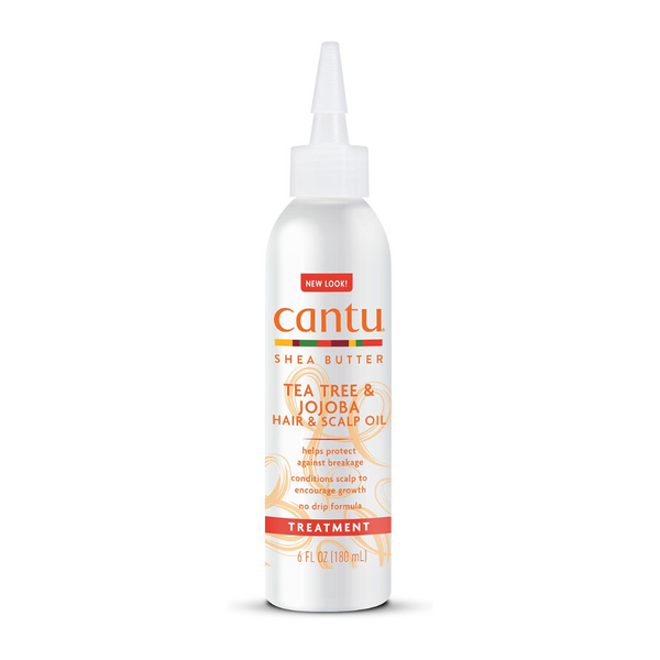Cantu shea butter scalp oil with tea tree and jojoba for hair and scalp treatment in white bottle
