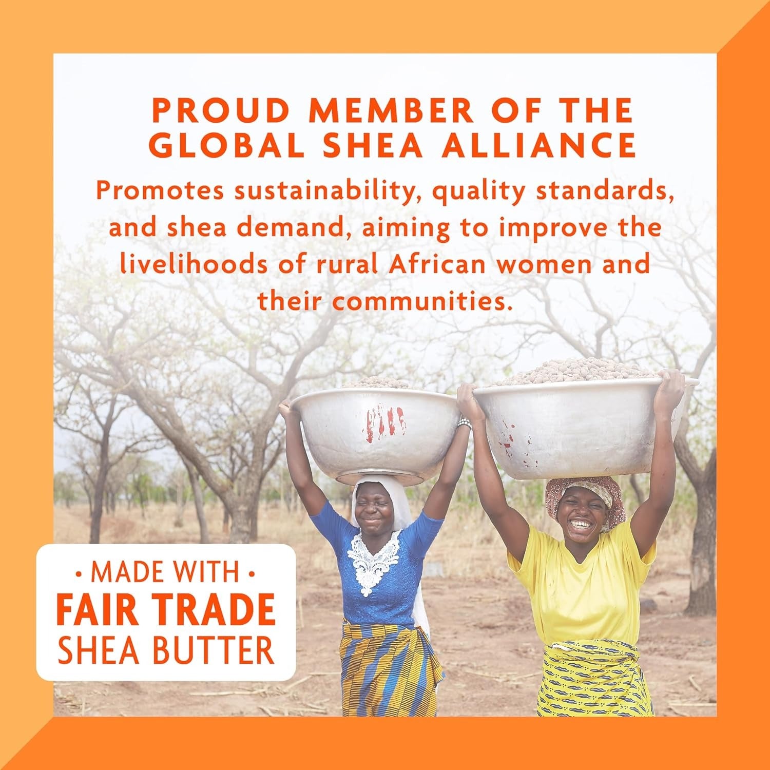 CANTU shea butter sulfate free conditioner label showing fair trade shea butter and women harvesting shea nuts