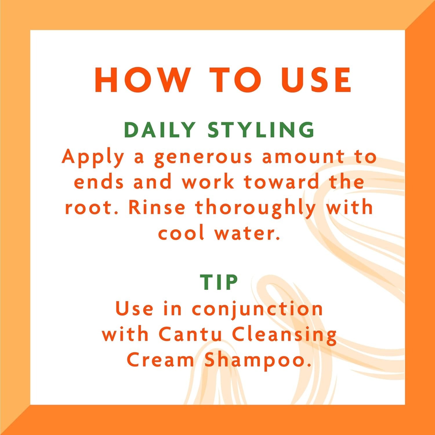 CANTU how to use apply to ends and work toward root rinse with cool water tip uses shea butter sulfate free conditioner