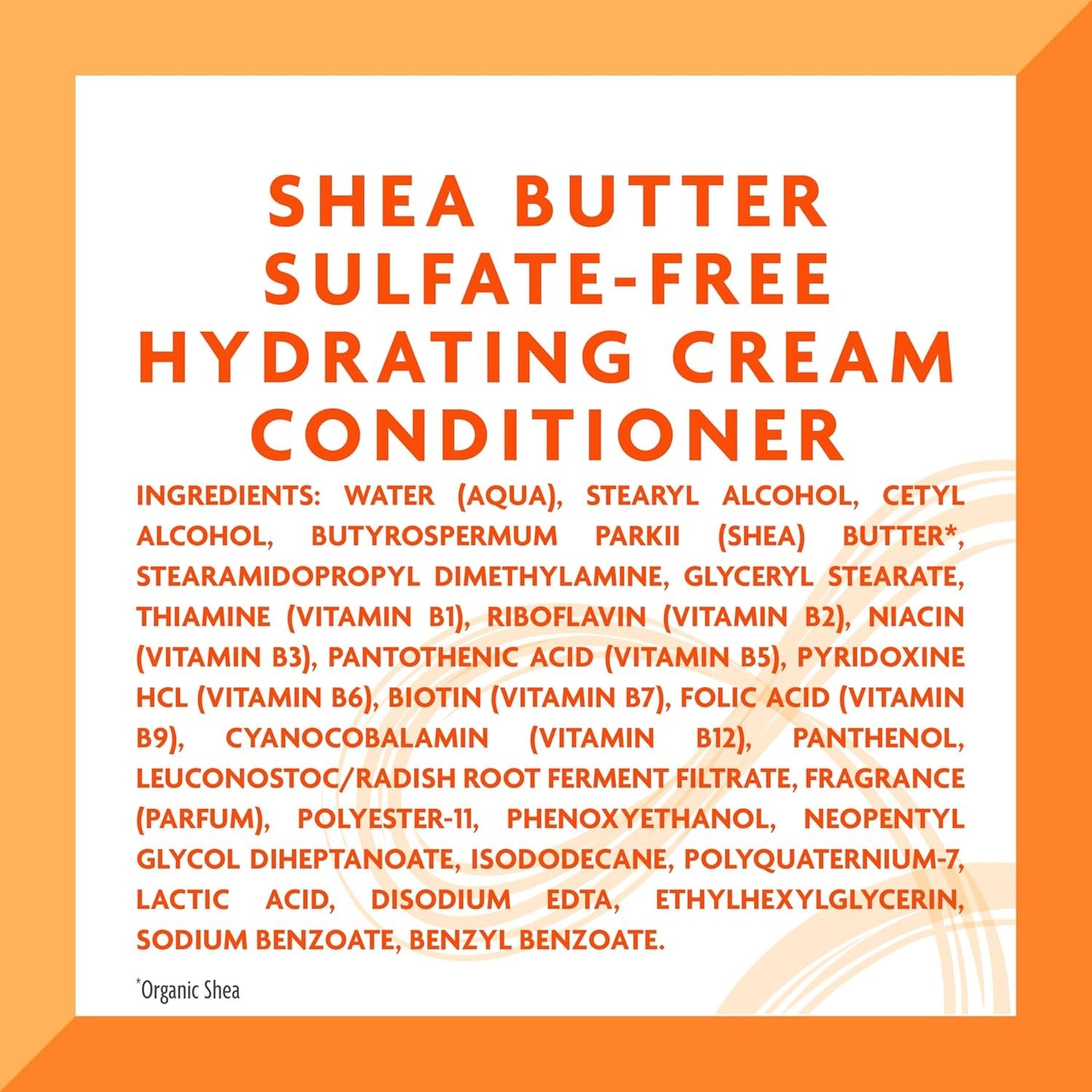 CANTU shea butter sulfate free conditioner hydrating cream label showing product name and full ingredients list