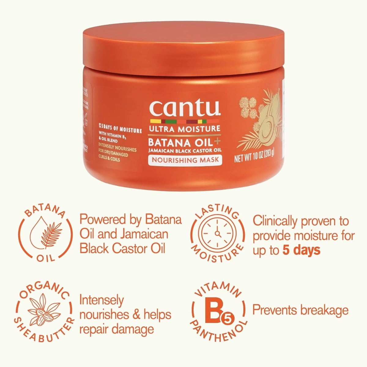Masque nourrissant à l'huile Batana Ultra Moisture Cantu + huile de ricin noire jamaïcaine 10oz
