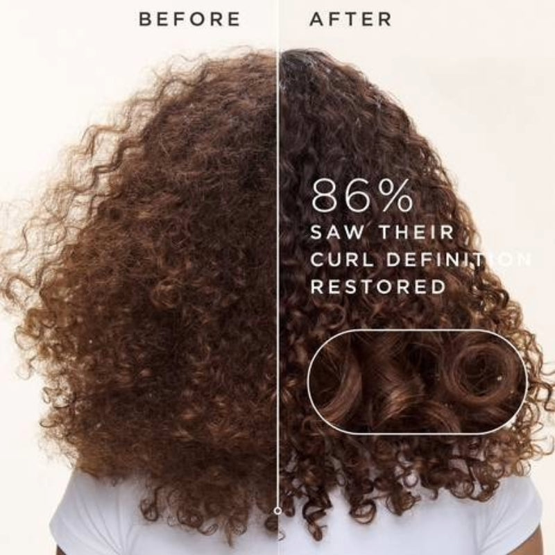 Carols Daughter before and after curly hair photo showing improved definition with curl restoration treatment
