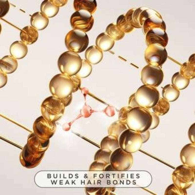 Carols Daughter curl restoration treatment graphic showing golden molecular strands fortifying hair bonds