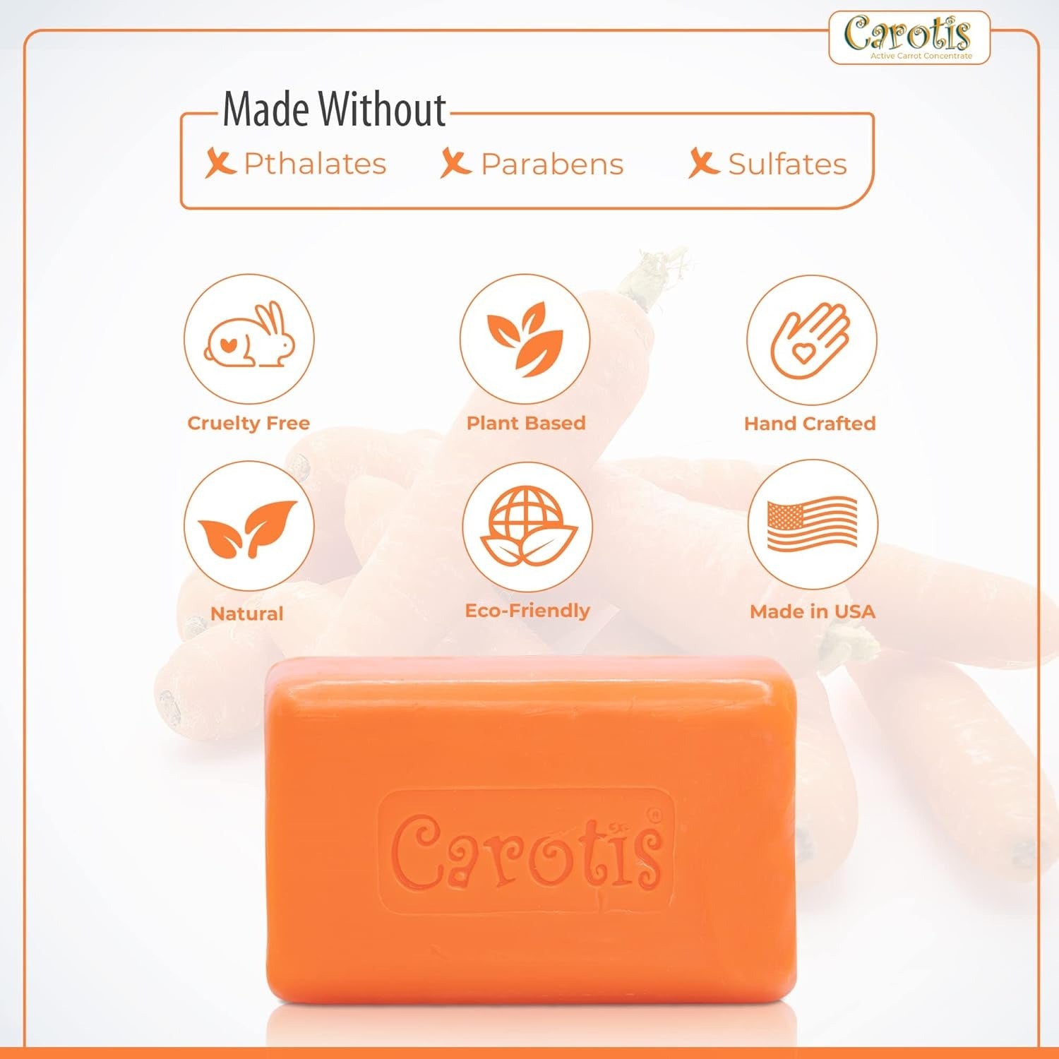 Carotis orange carrot soap bar for skin care plant based cruelty free handcrafted natural eco friendly made in USA