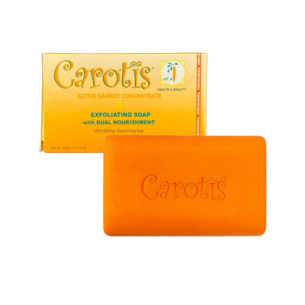 CAROTIS exfoliating soap for glowing skin orange carrot cleansing bar with nourishing box packaging