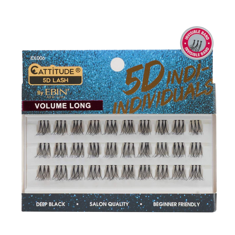 EBIN Cattitude 5D volume long individual lashes pack deep black salon quality invisible band