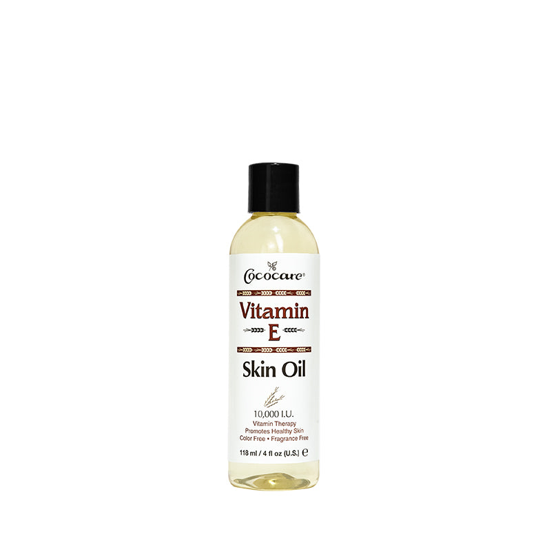 COCOCARE Vitamin E skin oil for face in clear 4 fl oz bottle with black cap moisturizing formula
