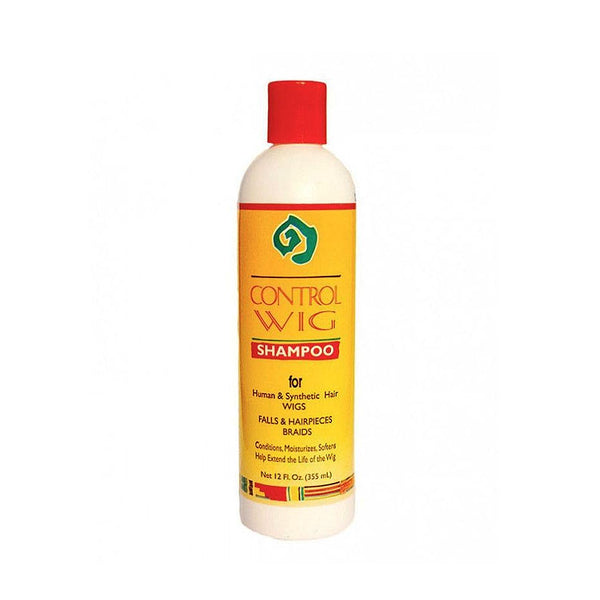 AFRICAN ESSENCE Control Wig Shampoo bottle with red cap and yellow label wig shampoo for human and synthetic hair
