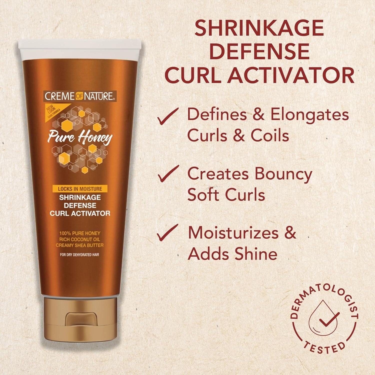 Creme of Nature Pure Honey Shrinkage Defense curl activator for natural hair with moisturizing and curl enhancing benefits