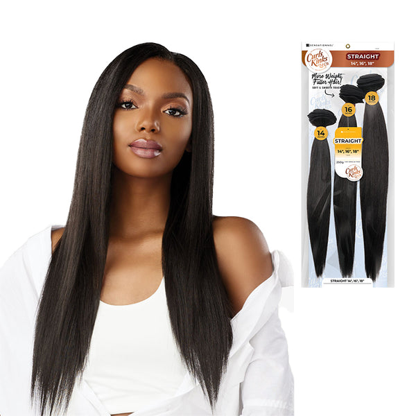 SENSATIONNEL multi length straight hair bundles in 14, 16, and 18 inches with a smooth natural black finish